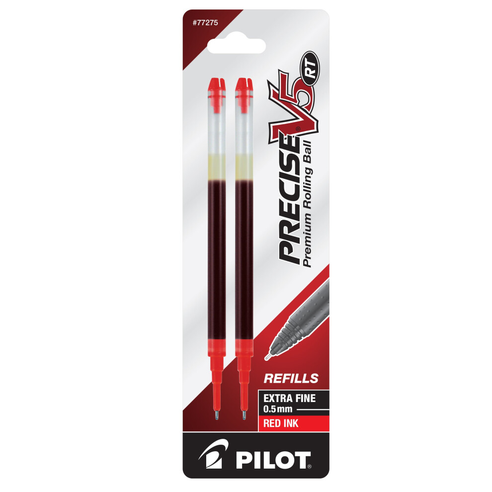 PILOT Precise V5 RT Liquid Ink Refill For Retractable Pens  Extra Fine Point (0.5mm) Red Ink  2-Pack (77275)