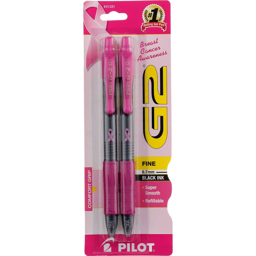 G2 Pink Ribbon Retractable Gel Ink Pen  2 Per Pack [Set of 2]  Black Ink