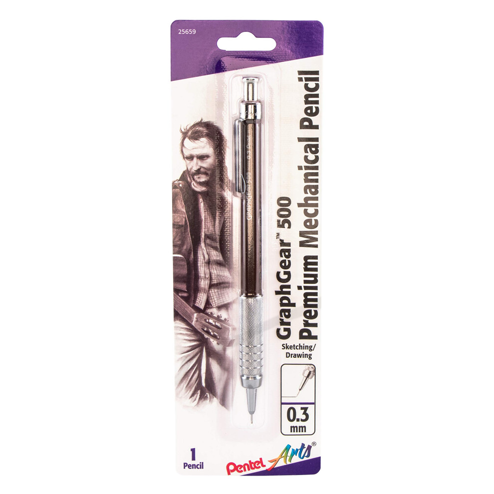 Pentel Arts GraphGear 500 Premium Drafting Pencil  0.3mm  Brown Barrel  1-Pack (PG523EPABP)