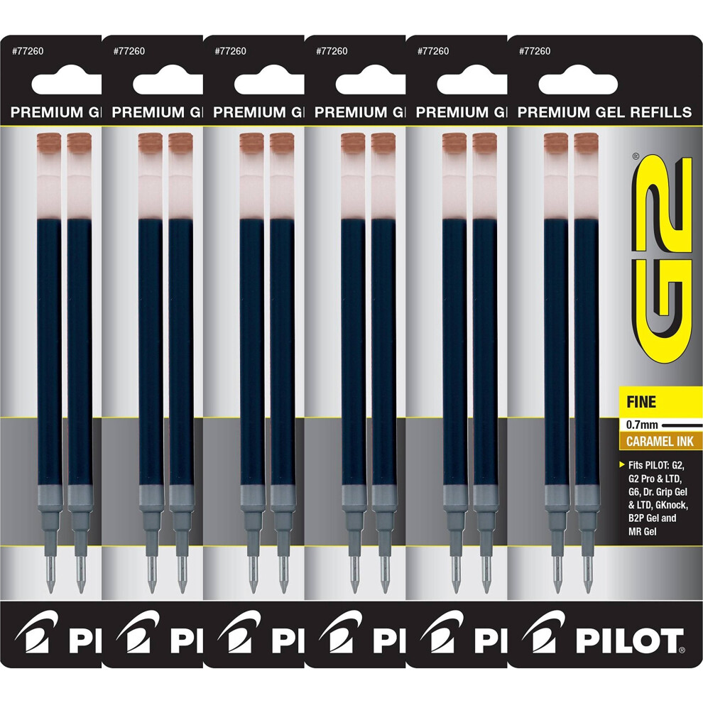 Value Pack of 6 - Pilot G2 Gel Ink Refills for Rolling Ball Pen  Fine Point  Caramel (77260)