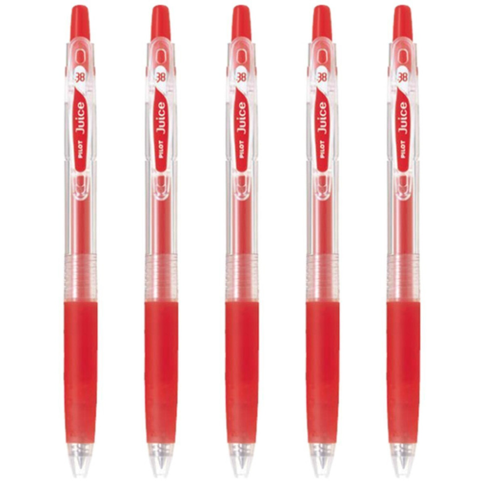 Pilot Juice 038 Retractable Gel Ink Pen (LJU-10UF)  Ultra Fine Point  0.38mm  Red Ink  Set of 5