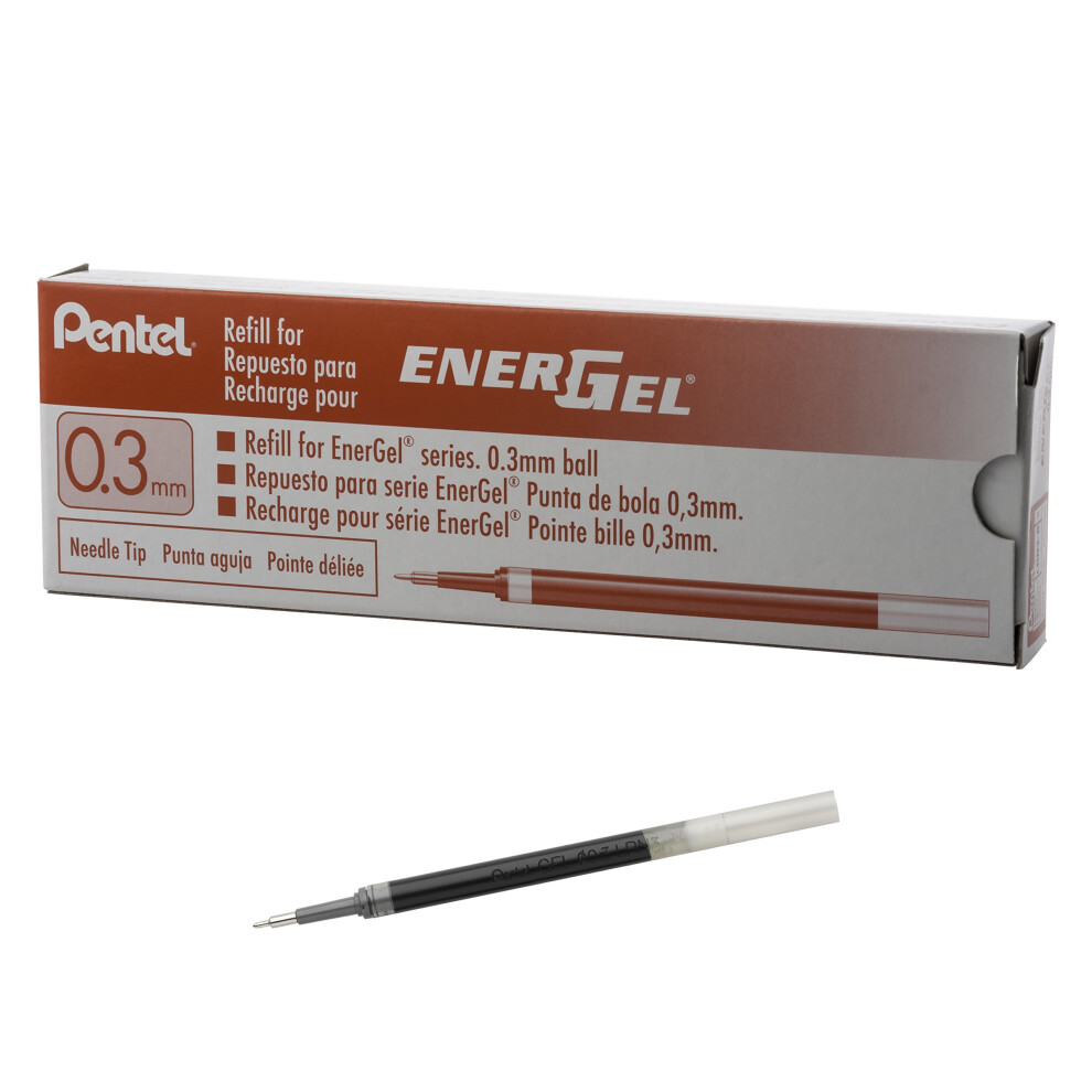 Pentel Refill Ink for EnerGel RTX Retractable Gel Pen Extra Fine Point Needle Tip  12 Pack  0.3mm  Red (LRN3-B)