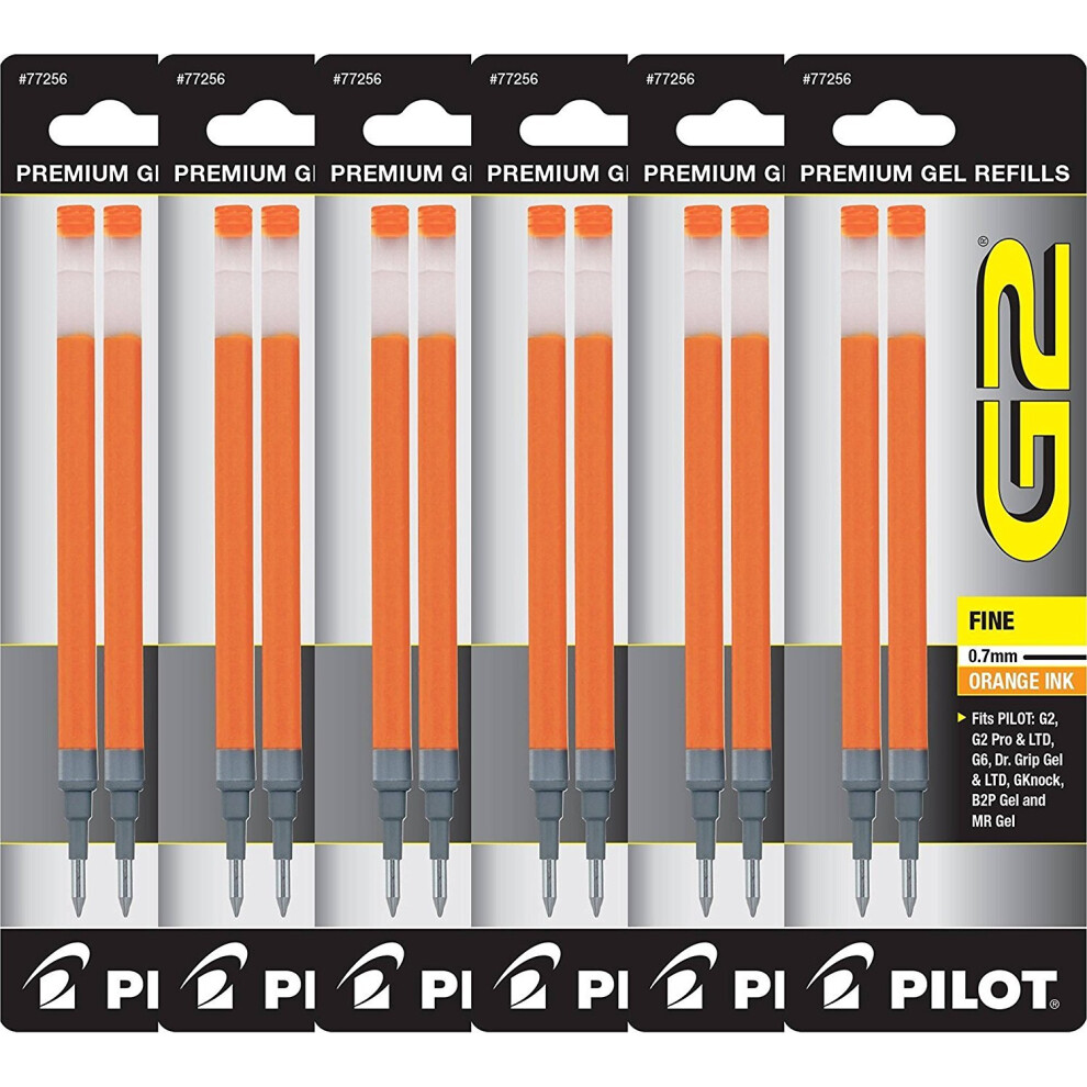 Value Pack of 6 - Pilot G2 Gel Ink Refills for Rolling Ball Pen  Fine Point  Orange (77256)