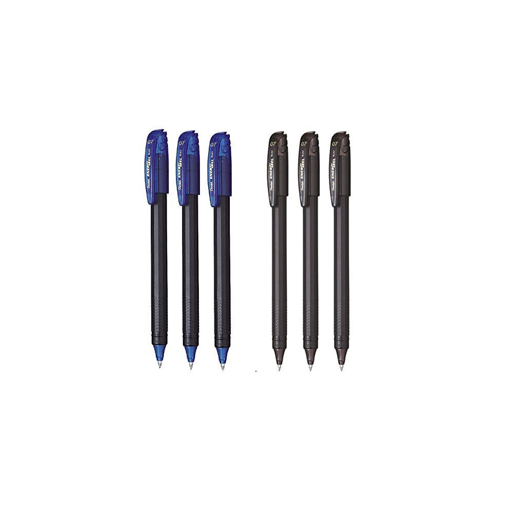 Pentel Energel - 0.7mm - Roller Gel Pen Set - Pack of 6 Pens - (3 BLUE + 3 BLACK)