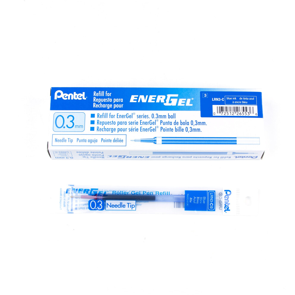 Pentel Refill Ink for EnerGel RTX Retractable Gel Pen Extra Fine Point Needle Tip 12 Count  0.3mm  Blue (LRN3-C)