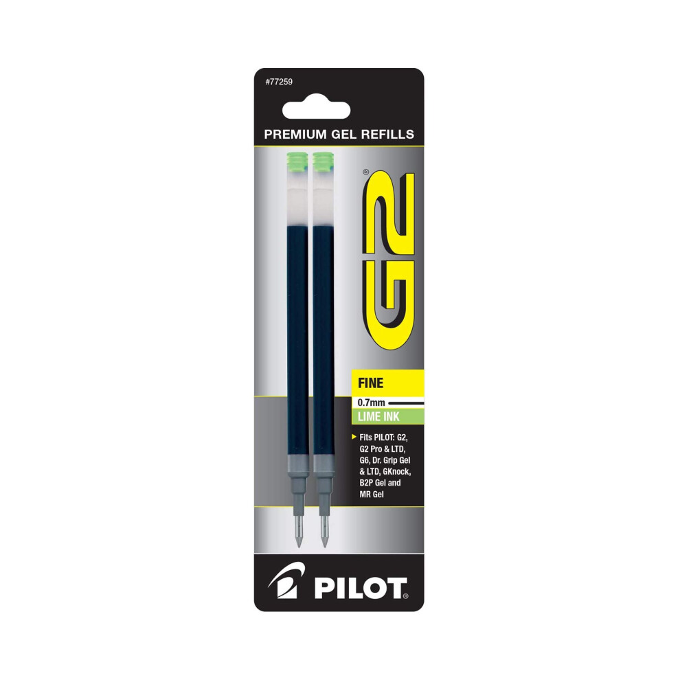 Pilot G2 Gel Ink Pen Refills  Fine Point  0.7mm  Lime Ink  2 Pack