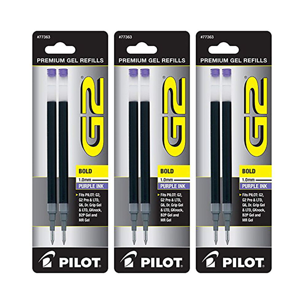 Pilot G2 Gel Ink Pen Refills  Bold Point  1.0mm  Purple Ink  6 Refills