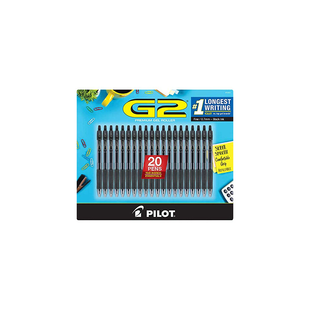 PILOT G2 Retractable Gel Pen  Fine Point 0.7mm  Black Ink  20 ct