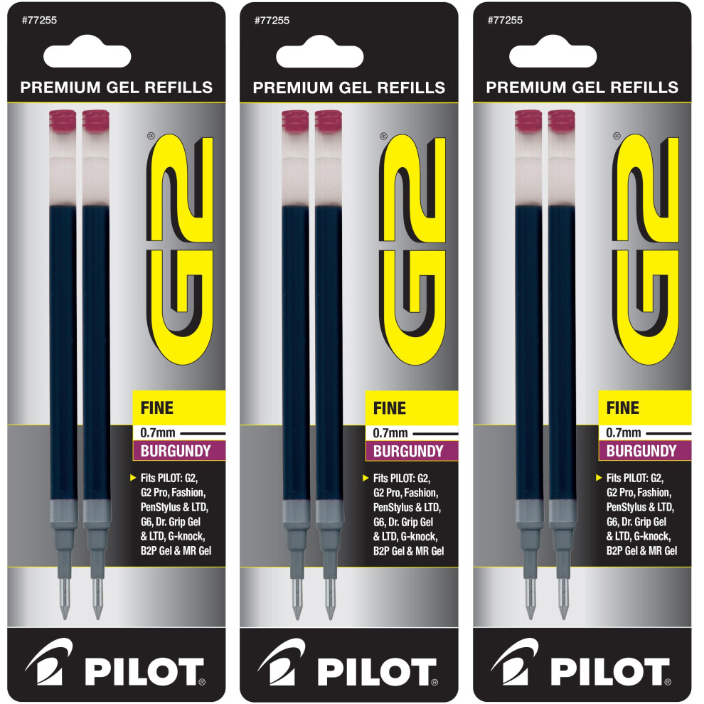 Pilot G2 Gel Ink Pen Refills  Fine Point  0.7mm  Burgundy Ink  6 Refills