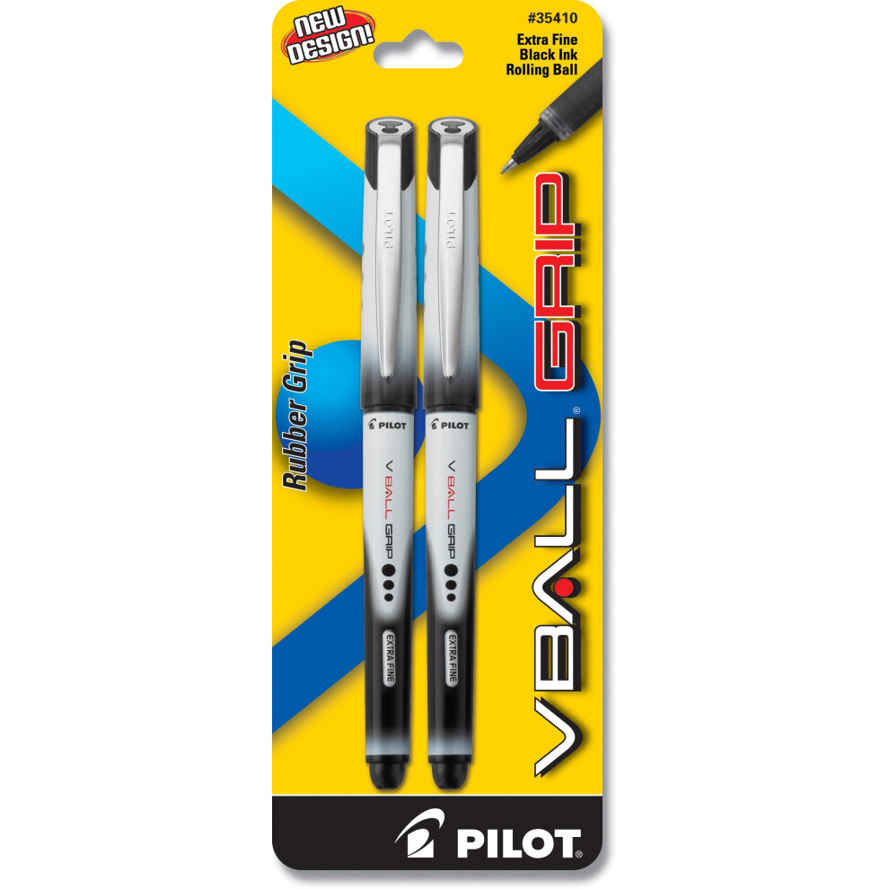 Pilot VBall Grip Liquid Ink Rolling Ball Stick Pens  Extra Fine Point  Black Ink  2-Pack (35410)