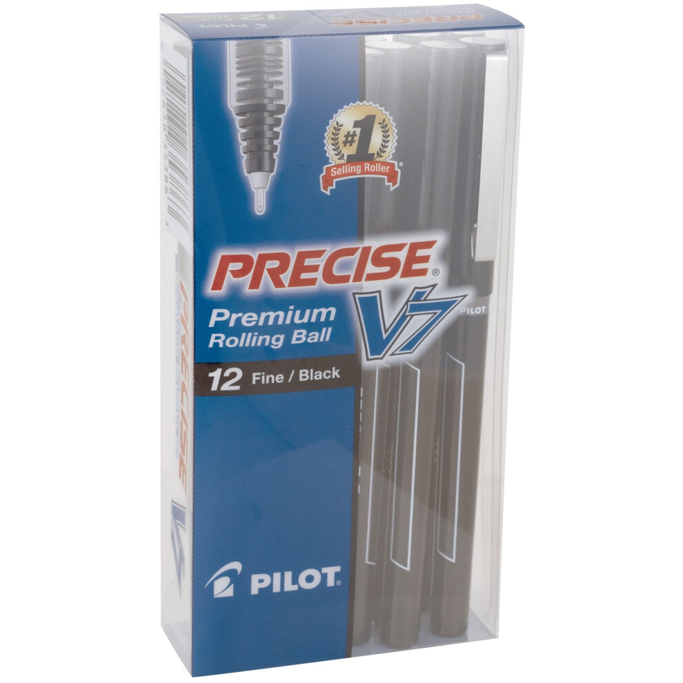 Pilot Precise V7 Rollerball Pens  Fine Point  Black Barrel  Black Ink  Pack of 12