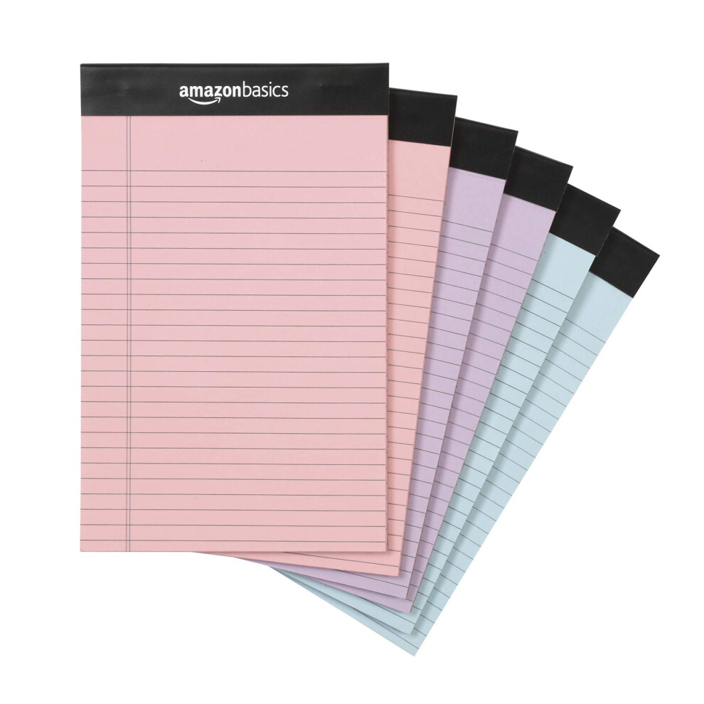 Amazon Basics Narrow Ruled 5 x 8-Inch Lined Writing Note Pads  6 Count (50 Sheet Pads)  Multicolor