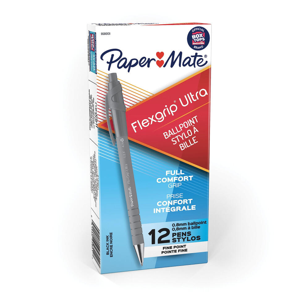 Paper Mate 9580131 FlexGrip Ultra Retractable Ballpoint Pen  Fine Point  Black  12-Count