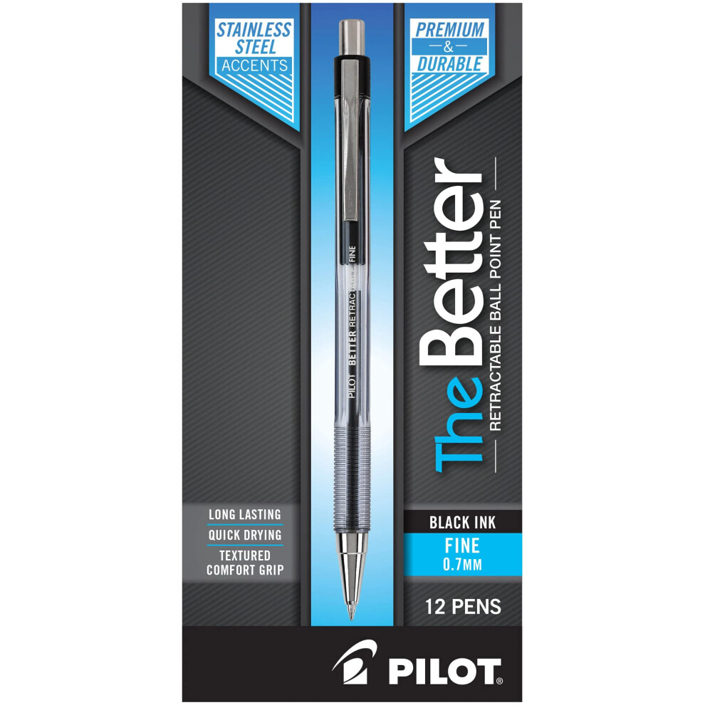 PILOT Pen 30000 The Better Ball Point Pen Refillable & Retractable Ballpoint Pens  Fine Point  Black Ink  12-Pack