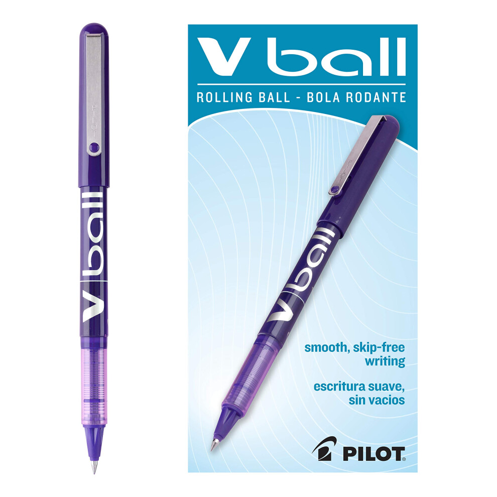 Pilot VBall Liquid Ink Rolling Ball Stick Pens  Extra Fine Point  Purple Ink  12-Pack (35210)