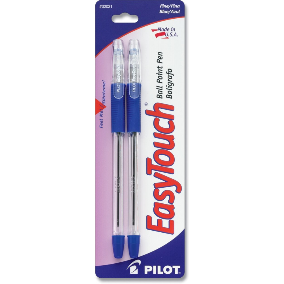 PILOT EasyTouch Ball Point Stick Pens  Fine Point  2-Pack  Blue Ink (32021)