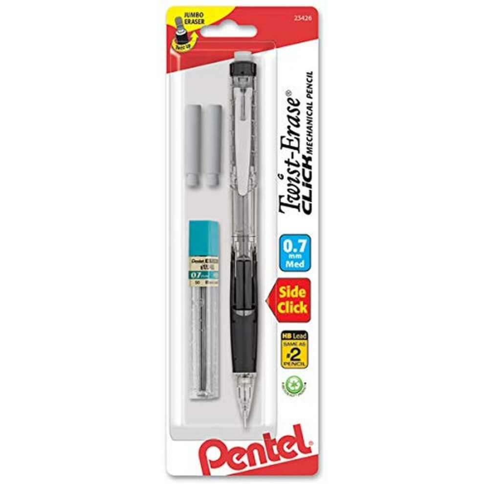 Pentel Twist Erase CLICK Automatic Pencil with 2 Eraser Refills and Lead  0.7mm  Assorted Barrels  Color May Vary  1 Pack (PD277TLEBP)