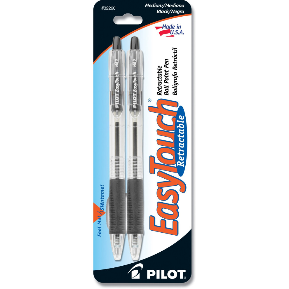 PILOT EasyTouch Refillable & Retractable Ballpoint Pens  Medium Point  Black Ink  2-Pack (32260)