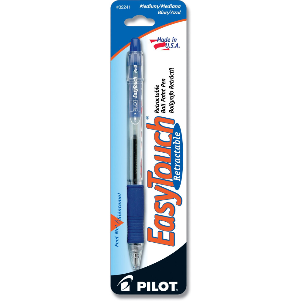 Pilot EasyTouch Refillable & Retractable Ballpoint Pens  Medium Point  Blue Ink  Single Pen (32241)