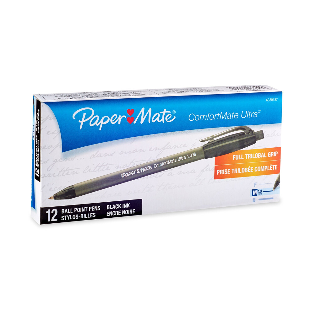 Paper Mate ComfortMate Retractable Ballpoint Pens  Medium Point  Black  12 Count