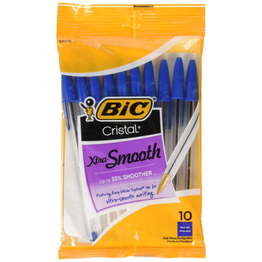 BIC 751766084321 Cristal Xtra Smooth Pens Blue Medium Point. 10-Pack