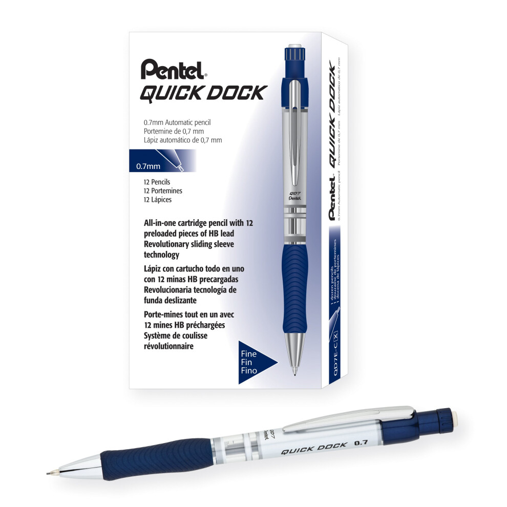 Pentel Quick-Dock Mechanical Pencil  0.7mm  Blue Barrel Box of 12 (QD7E-C)