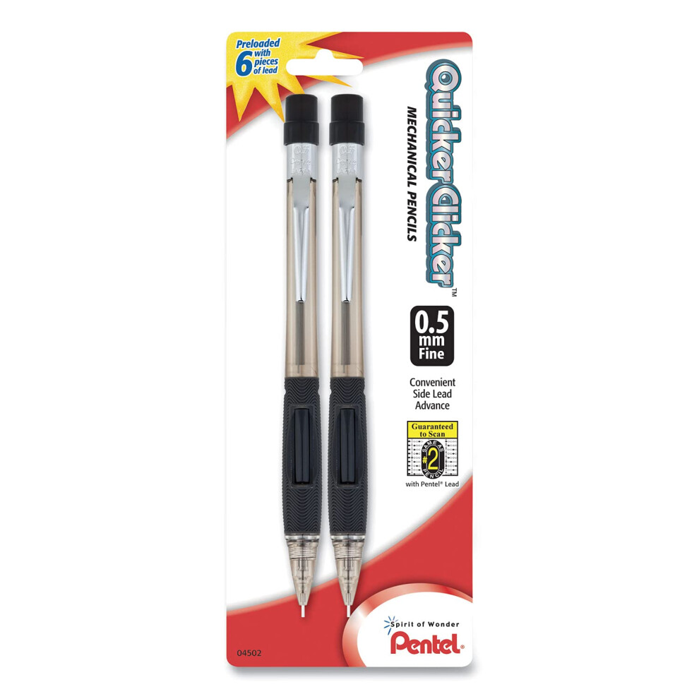 Pentel Quicker Clicker Mechanical Pencil  0.5 mm  Smoke  2/Pk