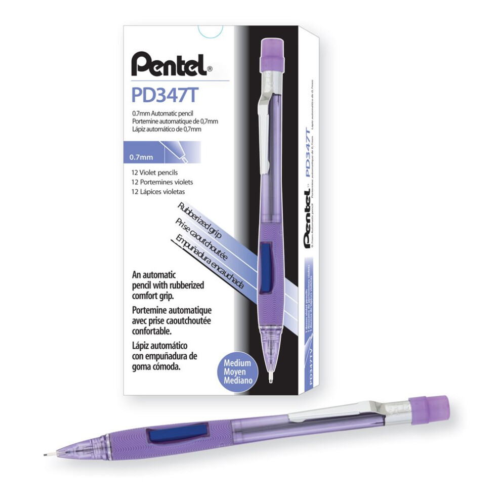 Pentel Quicker Clicker Automatic Pencil  0.7mm Lead Size  Transparent Violet Barrel  Box of 12 (PD347TV)