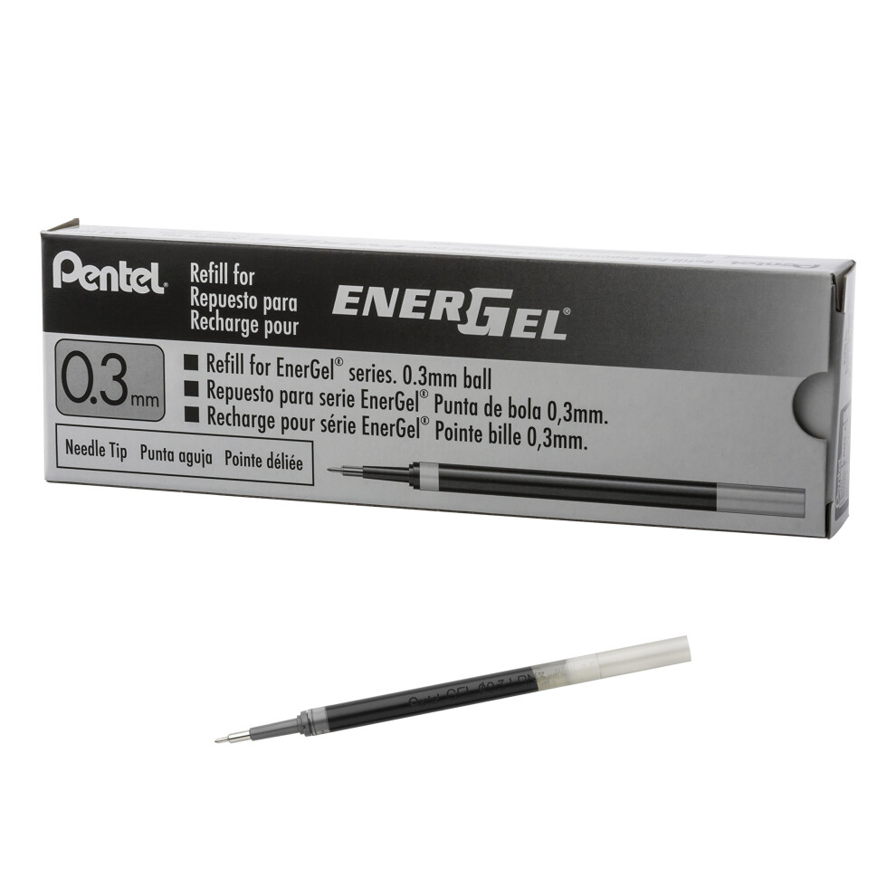 Pentel Refill Ink for EnerGel Liquid Gel Pen  (0.3mm)  Extra Fine Line  Needle Tip  Black Ink  Box of 12 (LRN3-A)