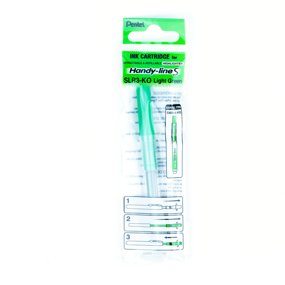 Pentel Refill For Handy-Line S Highlighter  Light Green Ink  Box of 12 (SLR3-K)