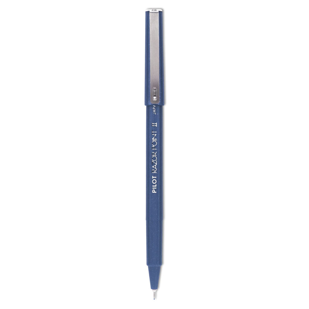 Pilot 11003 Razor Point II Extra Fine Point Marker Pen  Blue Ink  .2mm  Dozen