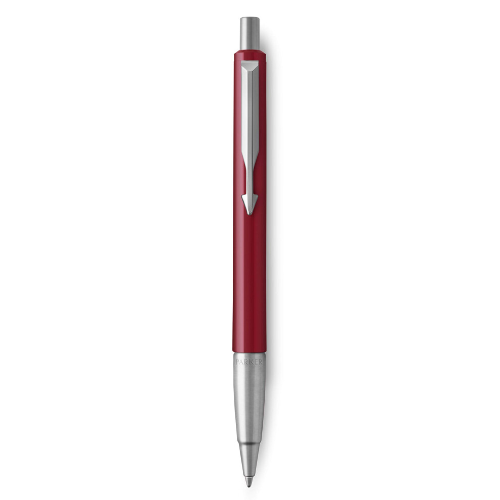 PARKER Vector Ballpoint Pen  Red with Chrome Trim  Medium Point  Blue Ink  Gift Box