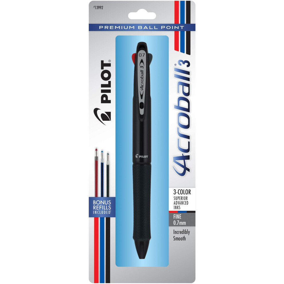 PILOT Acroball 3 Premium Multi-Function Advanced Ink Pen  Fine Point  Black/Blue/Red Inks  Black Barrel  Single Pen (13992)