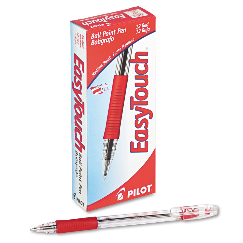 Pilot 32012 EasyTouch Ball Point Stick Pen  Red Ink  1mm  Dozen