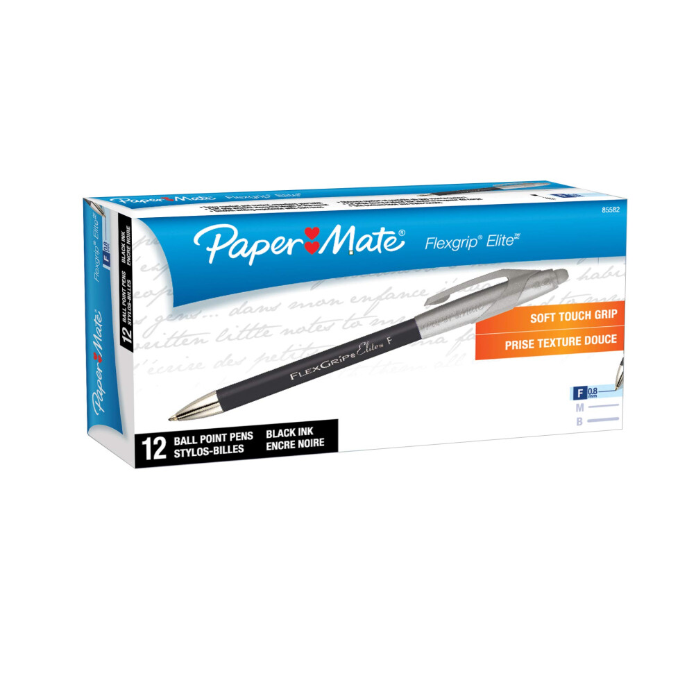 Paper Mate 85582 FlexGrip Elite Retractable Ballpoint Pens  Fine Point  Black  12 Count