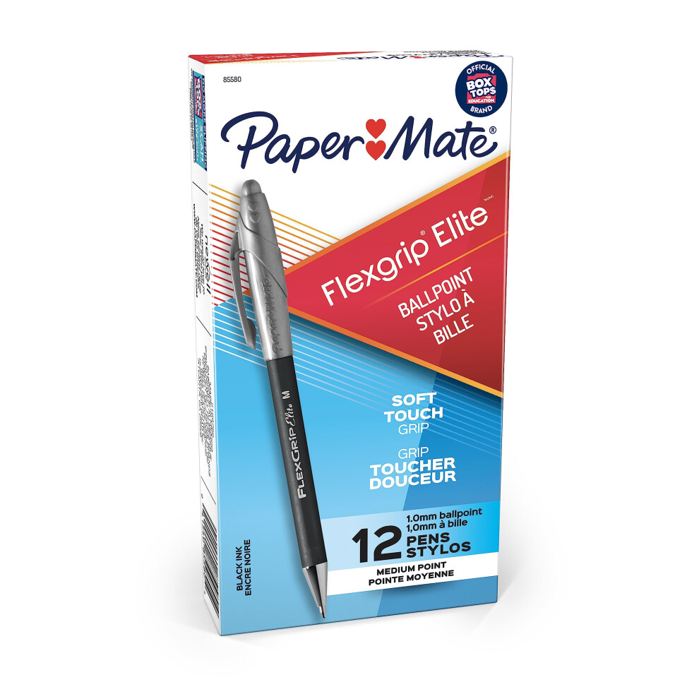 Paper Mate 85580 Flexgrip Elite Retractable Ballpoint Pens  Medium Point  Black  12-Count