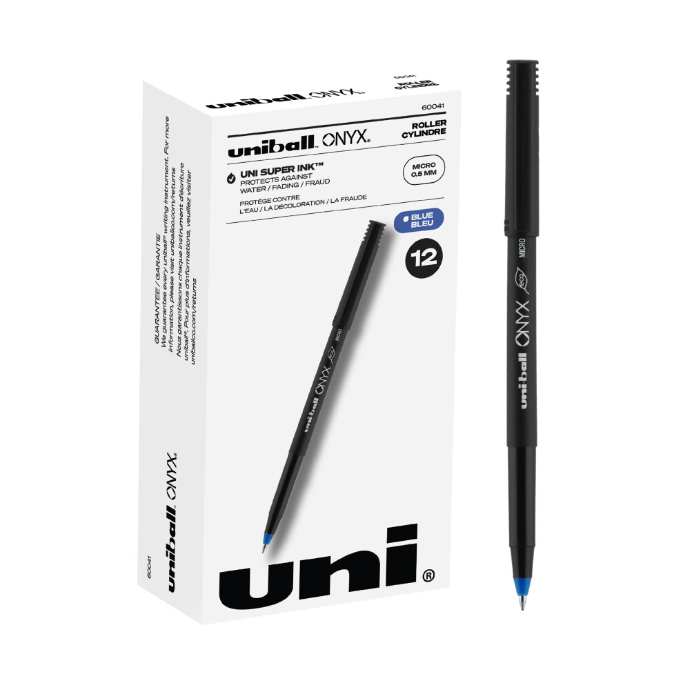 Uniball Onyx Rollerball Stick Pen 12 Pack  0.5mm Micro Blue Pens  Gel Ink Pens | Office Supplies  Pens  Ballpoint Pen  Colored Pens  Gel Pen