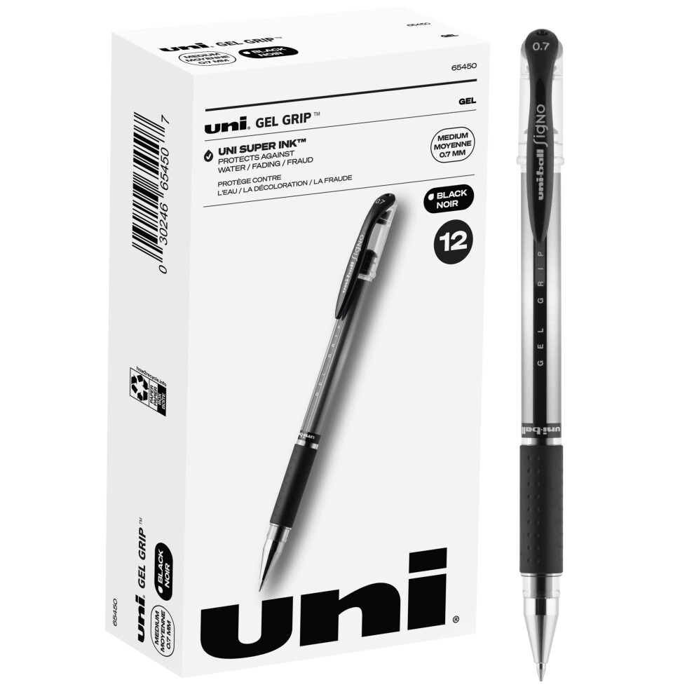 Uniball Signo Gel Grip Stick Gel Pen  12 Black Pens  0.7mm Medium Point Gel Pens| Office Supplies  Ink Pens  Colored Pens  Fine Point  Smoot