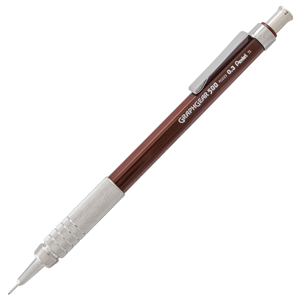 Pentel GraphGear 500 Mechanical Drafting Pencil  (0.3mm)  Extra Fine Line  Brown Barrel (PG523E)