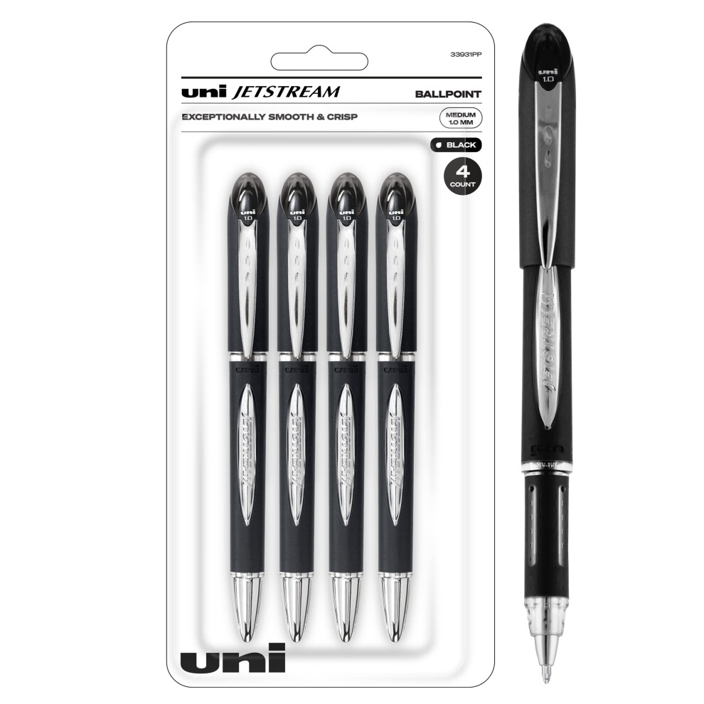 Uniball Jetstream Stick Pen 4 Pack  1.0mm Medium Black Pens  Wirecutter Best Pen  Ballpoint Pens  Ballpoint Ink Pens | Office Supplies  Ball