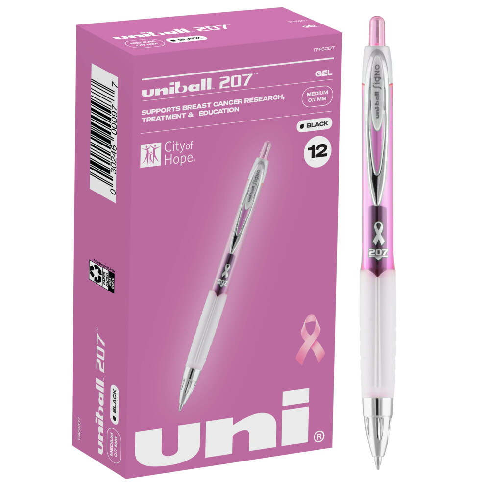 Uniball Signo 207 Pink Ribbon Gel Pen 12 Pack  0.7mm Medium Black Pens  Gel Ink Pens | Office Supplies by Uniball are Pens  Ballpoint Pen  C