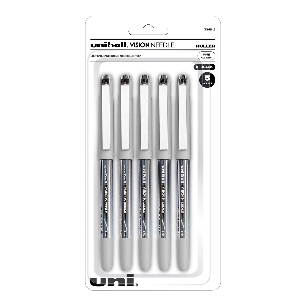 Uniball Vision Needle Rollerball Pens  Black Pens Pack of 5  Fine Point Pens with 0.7mm Black Ink  Ink Black Pen  Pens Fine Point Smooth Wri