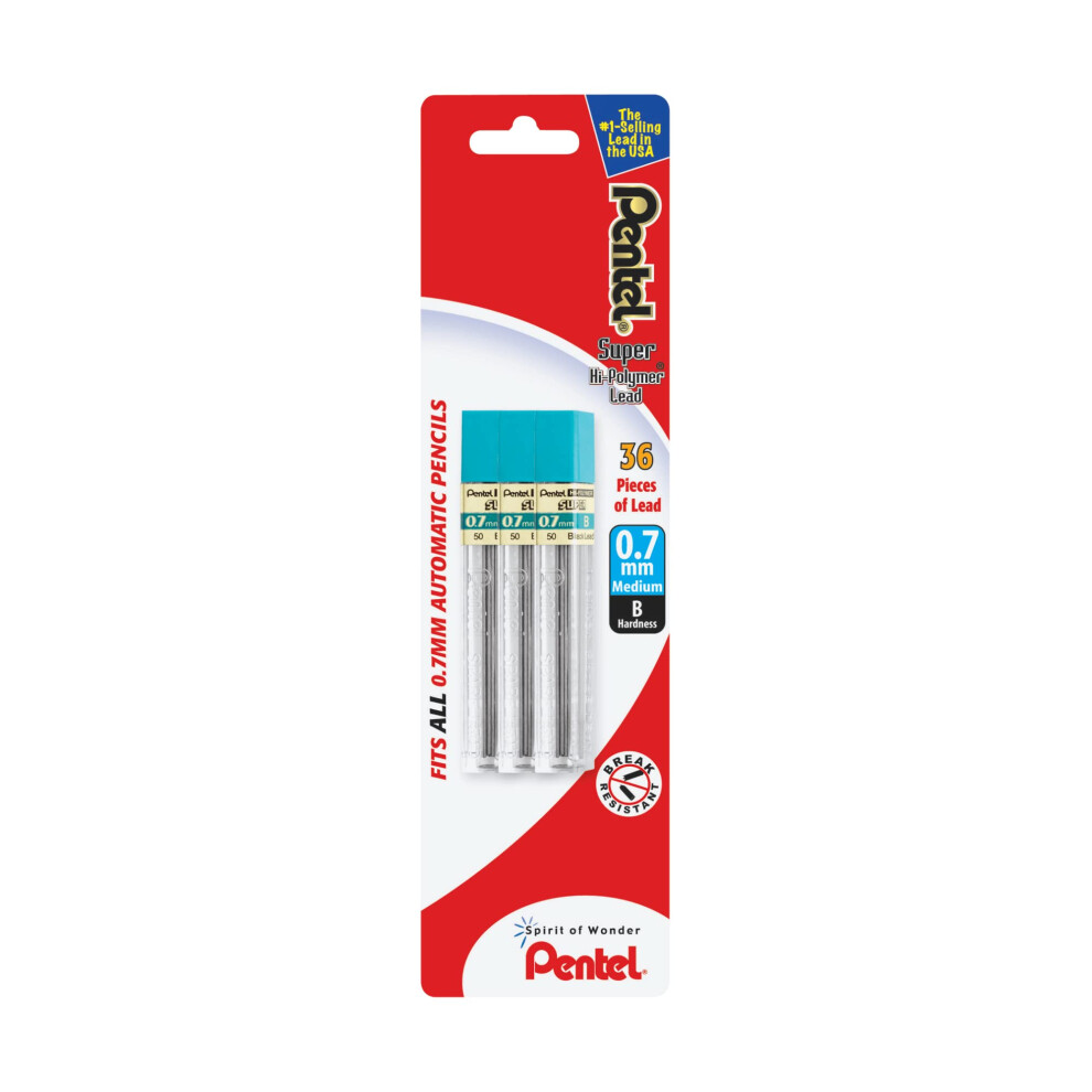 Pentel Super Hi-Polymer Lead Refills  Medium Point  0.7 mm  B Hardness  Pack Of 36 Refills