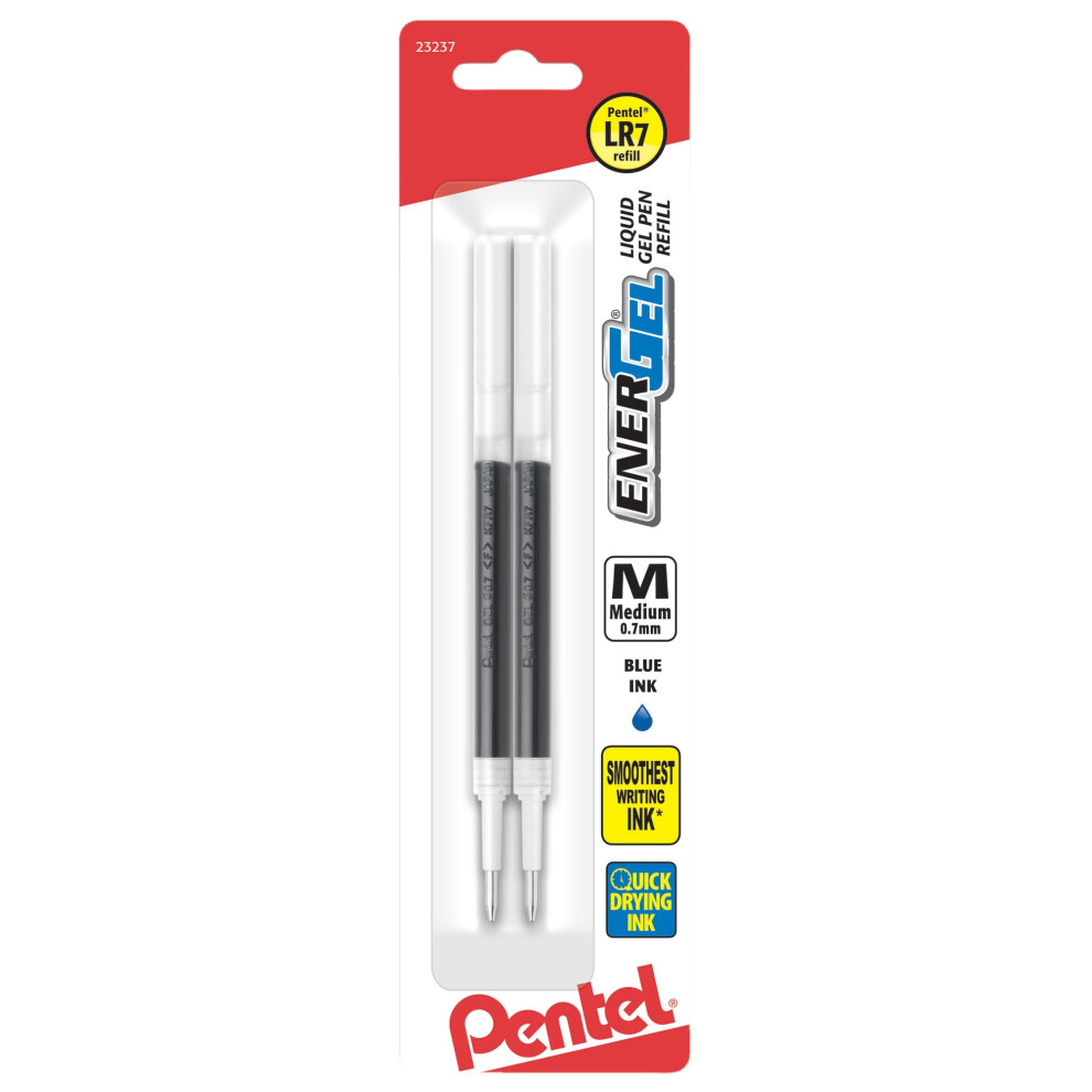 Pentel Refill Ink for EnerGel and Lancelot Gel Pen  0.7mm Metal Tip  Blue Ink  2 Pack (LR7BP2C)