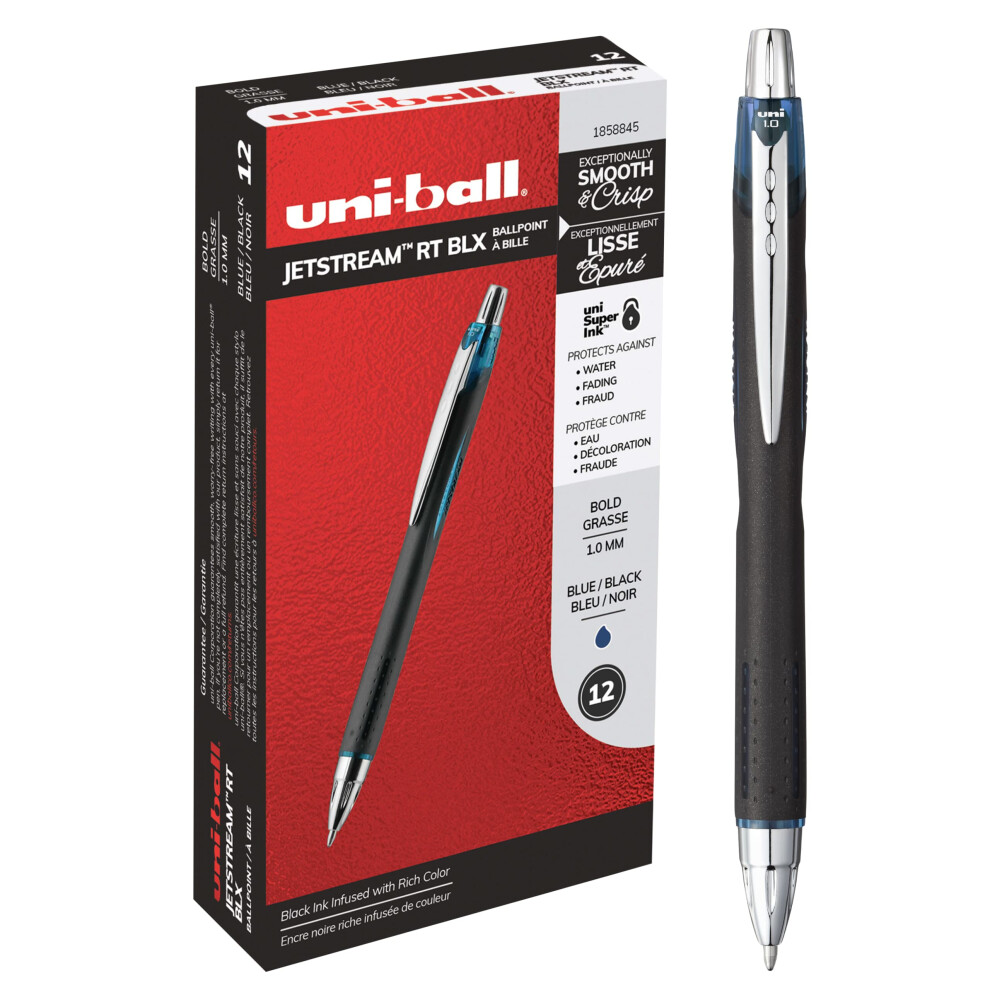 Uniball Jetstream RT BLX 12 Pack  1.0mm Medium Blue/Black  Wirecutter Best Pen  Ballpoint Pens  Ballpoint Ink Pens | Office Supplies  Ballpo