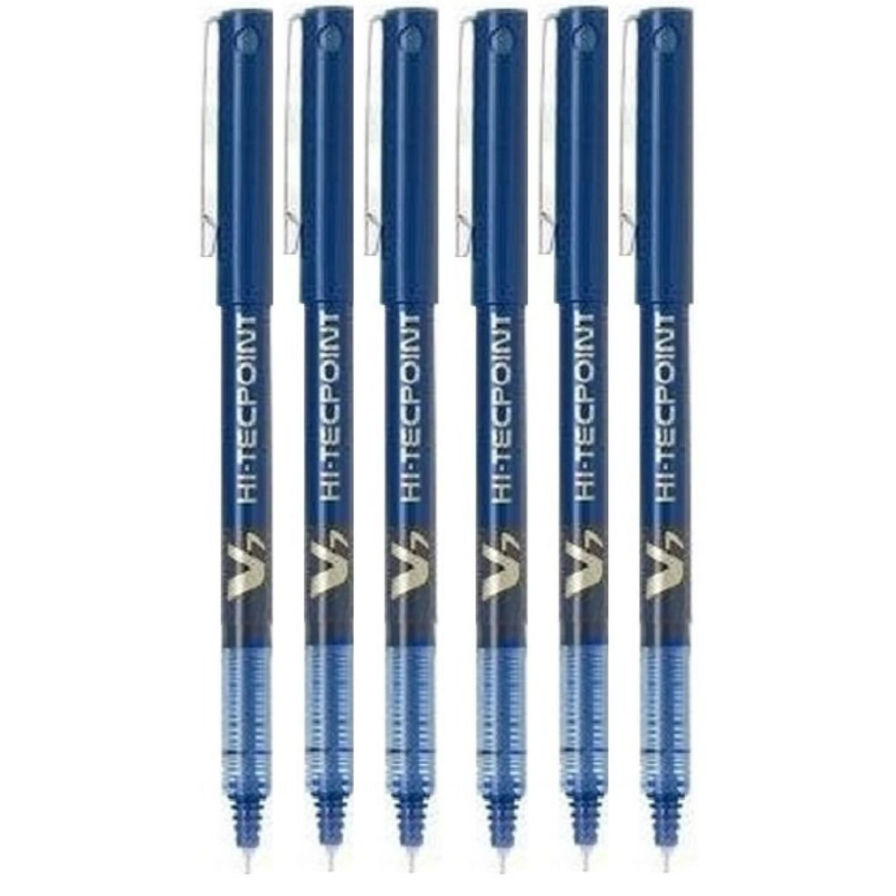 Pilot BX V7 Blue Hi-Tecpoint Fine Rollerball Pen 0.7mm Nib Tip 0.5mm Line Width (Pack of 6)