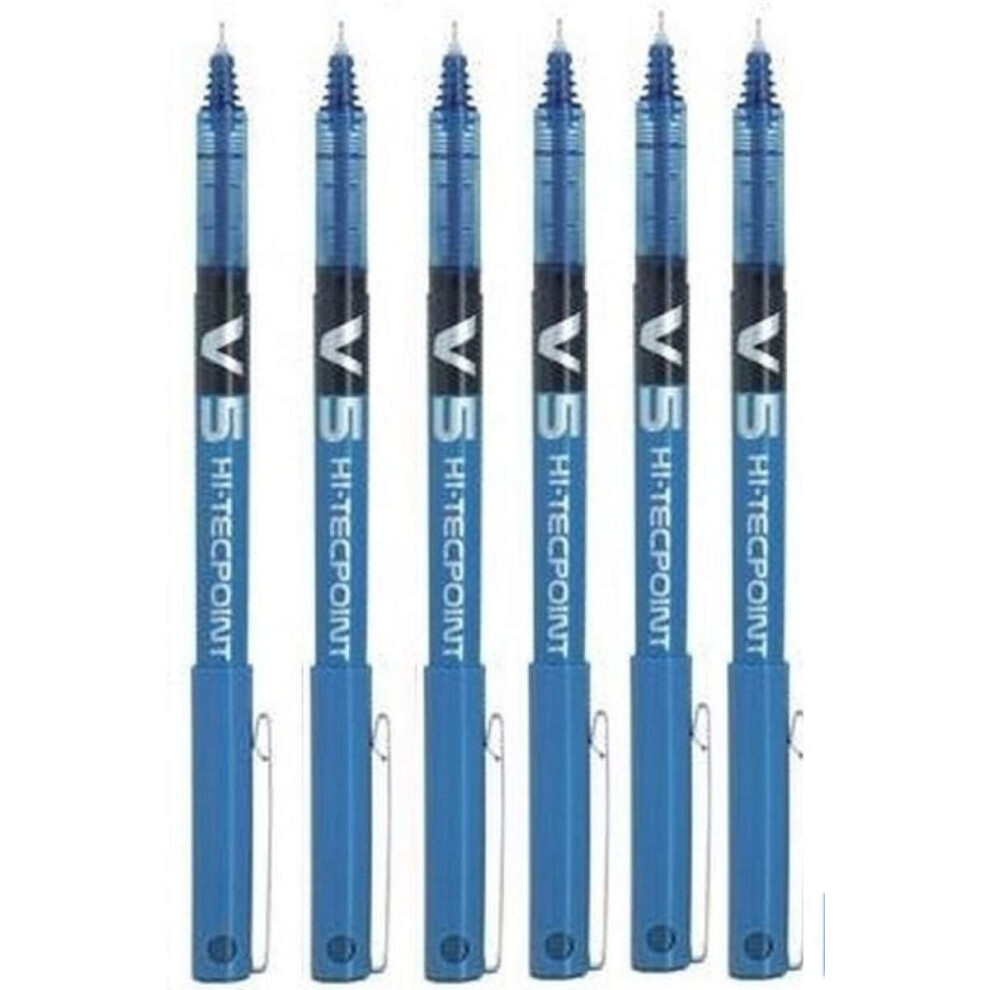 Pilot BX V5 Light Blue Hi-Tecpoint Extra Fine Rollerball Pen 0.5mm Nib Tip 0.3mm Line Width (Pack of 6)