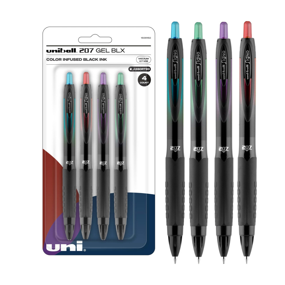 Uniball Signo 207 BLX Gel Pen 4 Pack  0.7mm Medium Assorted Pens  Gel Ink Pens | Office Supplies  Pens  Ballpoint Pen  Colored Pens  Gel Pen