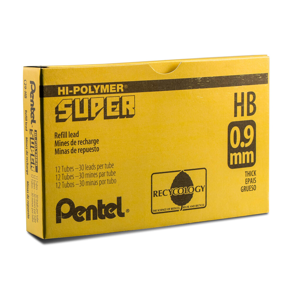 Pentel Super Hi-Polymer Lead  0.9mm  Medium  HB  30 Pieces/Tube  Box of 12 (C29-HB)