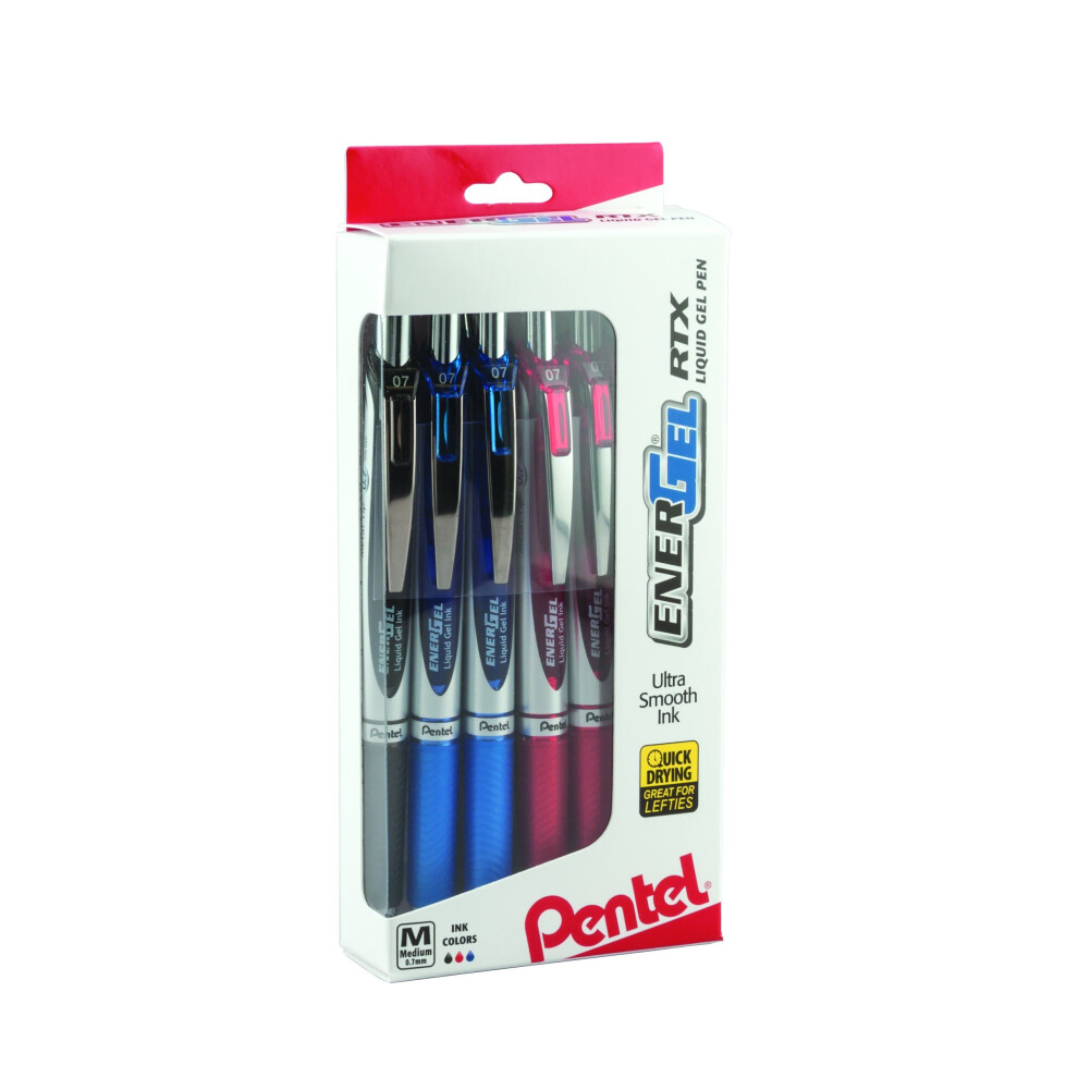 Pentel BL77PC12M1 EnerGel RTX RT Liquid Gel Pen  Med  Metal Tip  Assort Ink  12-Pk Window Box of 12  0.7mm  Assorted